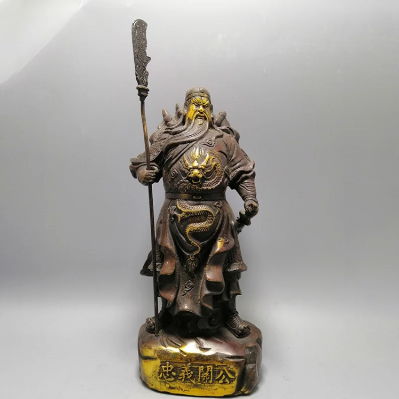 Antique Bronze Collectibles: Gilt Brass Figurine, Martial God of Wealth with Great Sword, Guan Gong Decoration for Liv