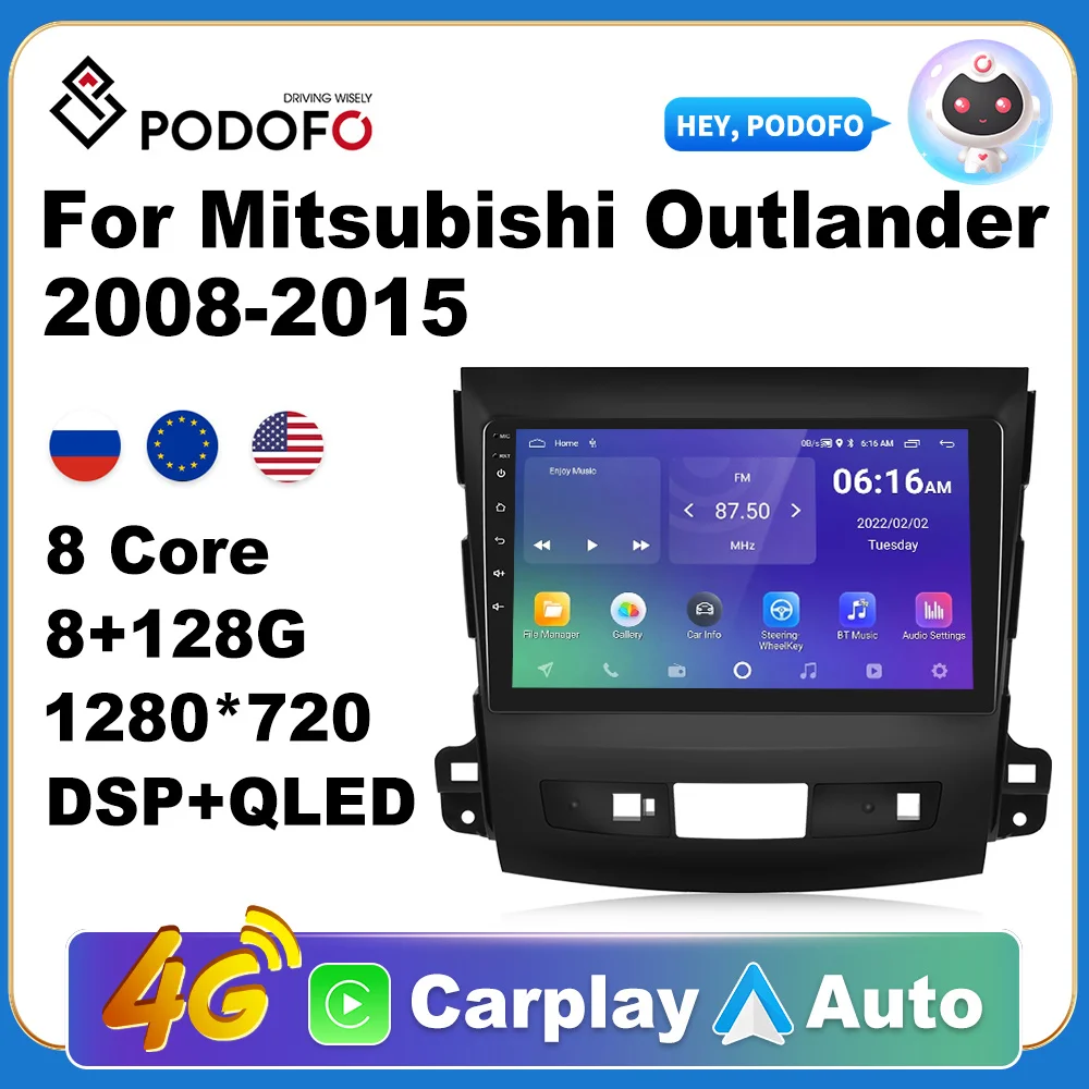 

Podofo Android Auto Car Radio Multimidia Player For Mitsubishi Outlander 2008-2015 Carplay 2din Autoradio Navigation GPS 2din