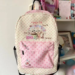 Kawaii Sweet Cat Dot Backpacks Y2k Vintage Patchwork Preppys Schoolbag High-capacity Students Cute Women Girl Shoulder Bag