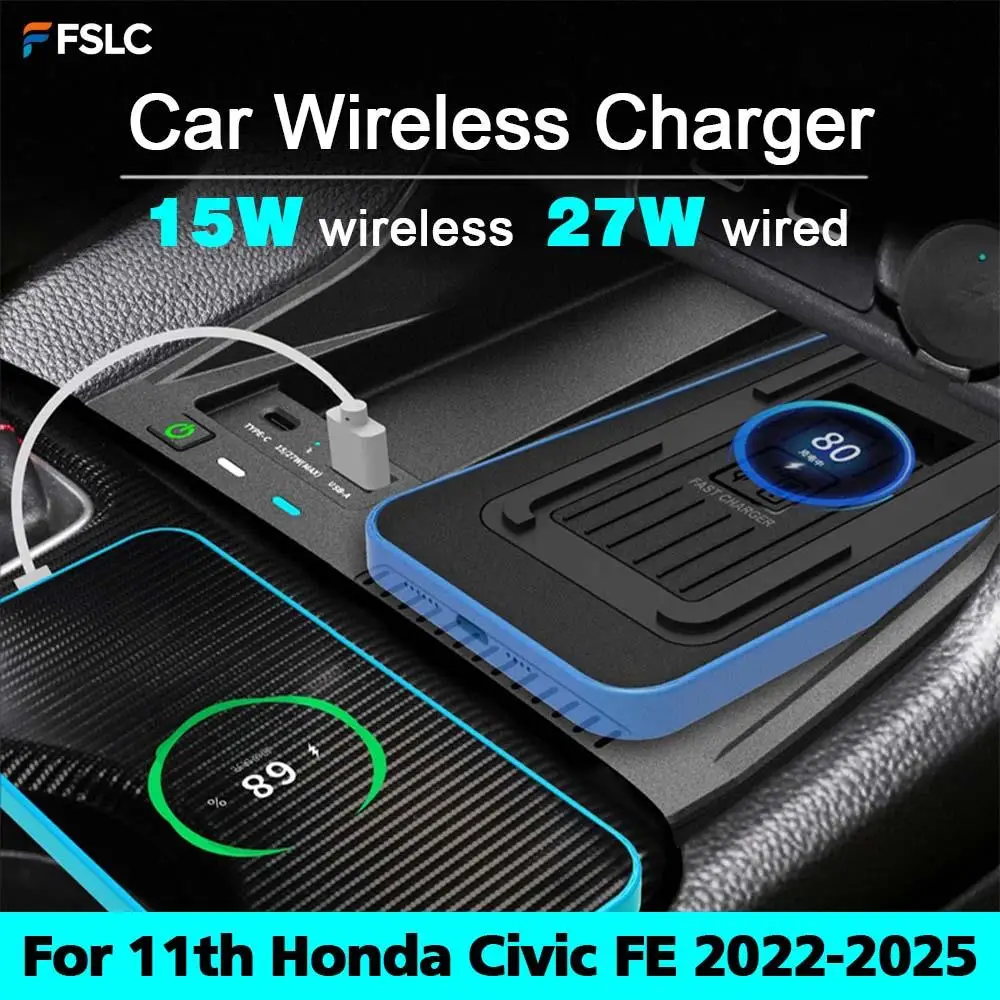 

⭐Genuine⭐ Car Wireless Charger For 11th Honda Civic FE 2022-2025 Fast Phone Charging Plate Adapter Interior Modification