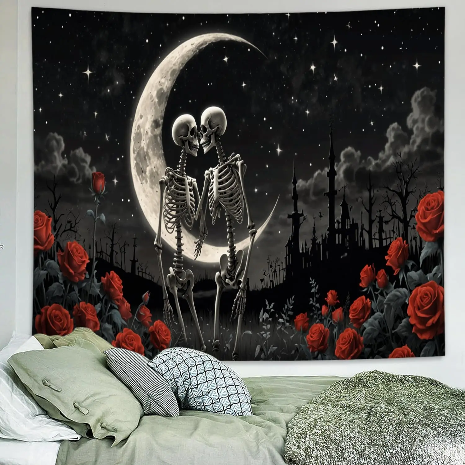 Skull Tapestry Gothic Black and White Romantic Constellation Skeleton Tapestry Abstract Psychedelic Wall Hanging Headboard for