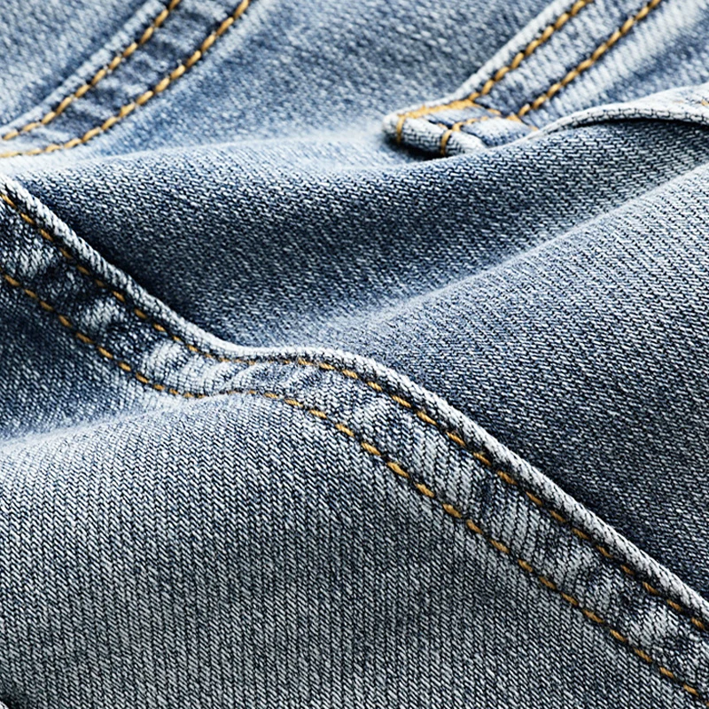 newy2k jeans with pleats, slim fit, elastic water wash,y2k nostalgic perforated patch, light blue jeans, hip-hop brand pan
