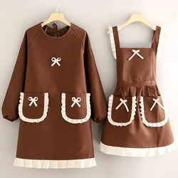 Fashionable Long-sleeved Women's Home Kitchen Anti-fouling Breathable Cooking Wear-resistant Blouse and Stylish Apron