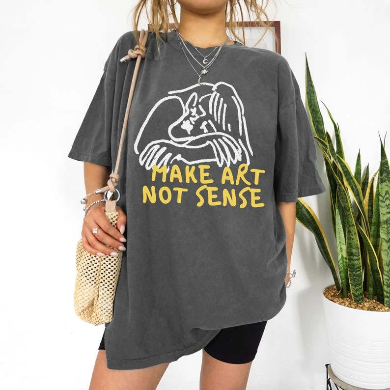 Make Art Not Sense アーティストステートメントTシャツ グランジ レトロ Y2K コットン 半袖Tシャツ メンズ レディース 原宿 Y2K ストリートウェアTシャツ トップス 1