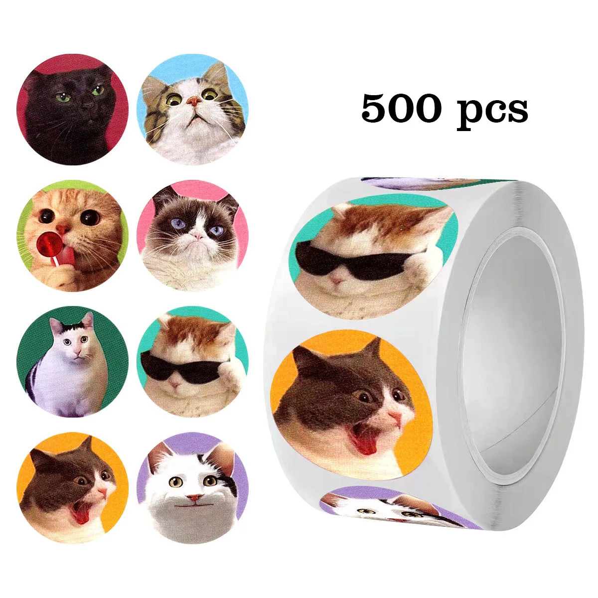 500pcs Cartoon Cute Kitten Animal Emoji Stickers Teacher Rewards Handmade Sealing Stickers Self-adhesive Labels