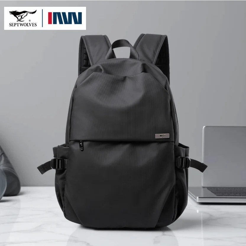 Septwolves Black Large Lapacity 16 Inch Laptop Backpack Man Women Leisure Business Waterproof PVC Leather School Bag Rucksack