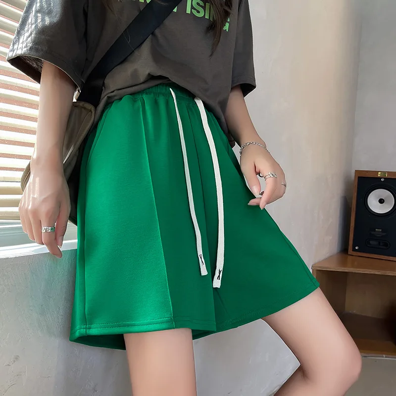 Sporty Shorts Cotton Loose Wide Leg Shorts for Girls Solid Breathable Elastic Shorts Five Point Wide Leg Pants