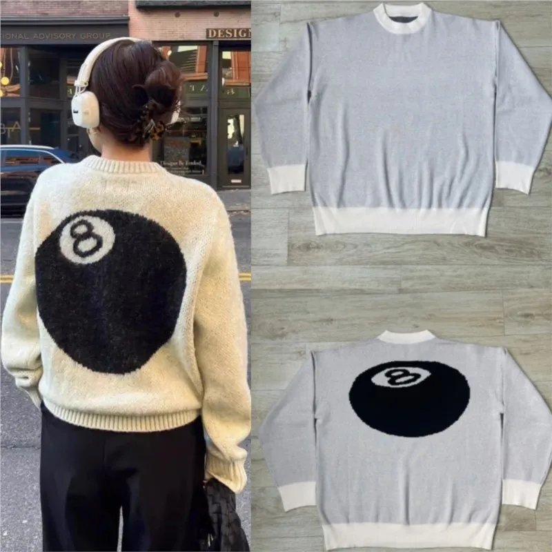 Billiard Embroidery Pullover Sweater 2024 Spring Autumn Women Loose O-Neck Long Sleeve Knitwear Jumper Female Casual Design Tops