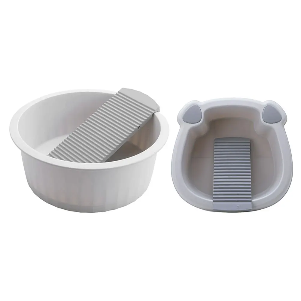 

2Pcs Portable Wash Basin Thickened Laundry Tub Builtin Washboard for Baby Clothes Foot Bath Hand Wash Basin Household Washing