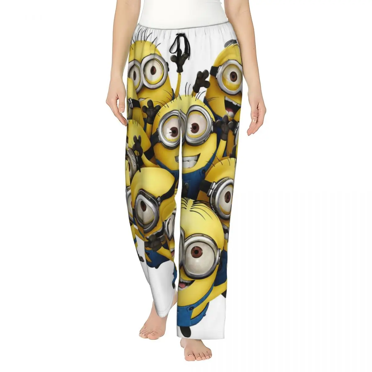 Custom Printed Women's Cartoon Animation Minions Anime Pajama Pants Sleepwear Sleep Lounge Bottoms with Pockets