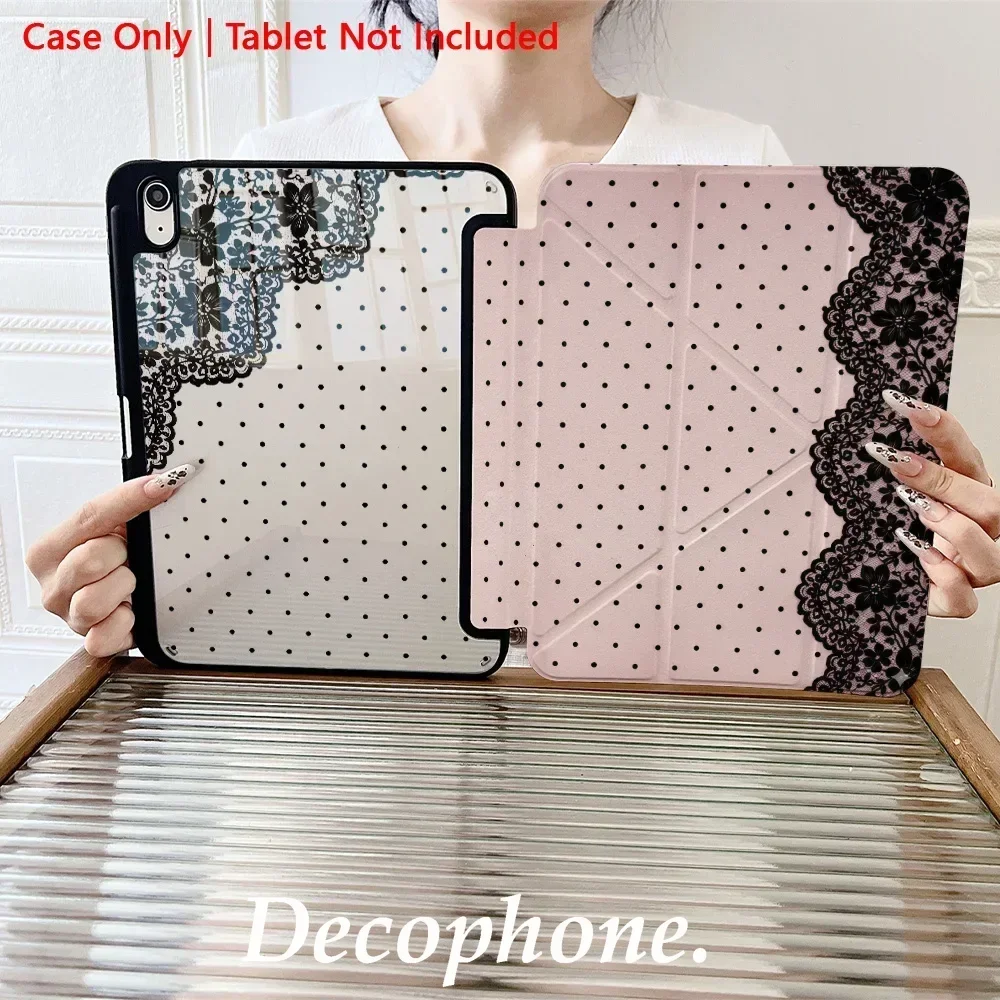 Lace Polka Dots pen slot INS For iPad 9/8/7th Gen 10.2-inch/iPad Pro 10/11th A16 2025/11in 2018-2025 2026 M4 Cover