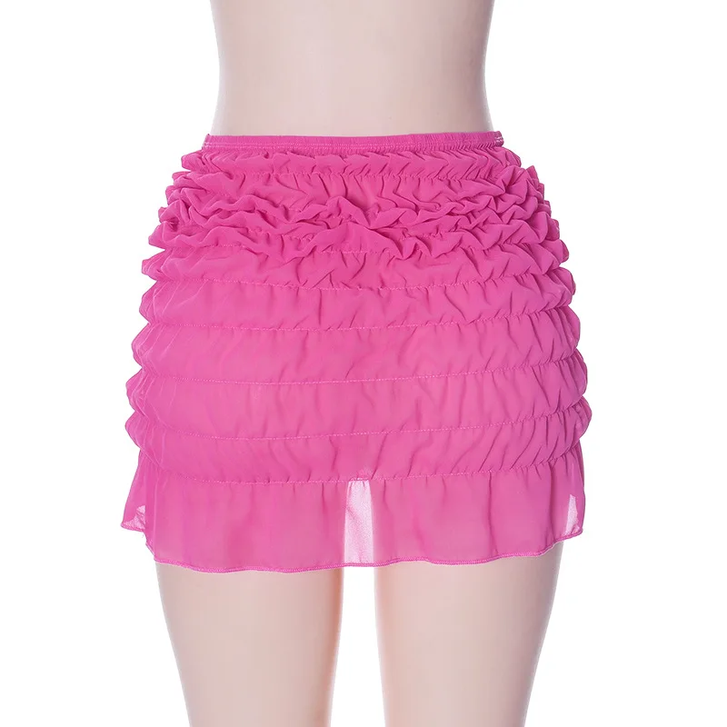 SKMY-ropa Y2k para mujer, de cintura alta fruncida minifalda, a la cadera, Color sólido, traje de Club nocturno, novedad de verano, 2023