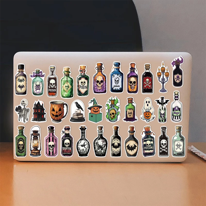 50 шт., наклейки с волшебным соллям на Хэллоуин, граффити, готический череп, бутылка солля, декоративная наклейка, телефон, гитара, ноутбук, детские игрушки