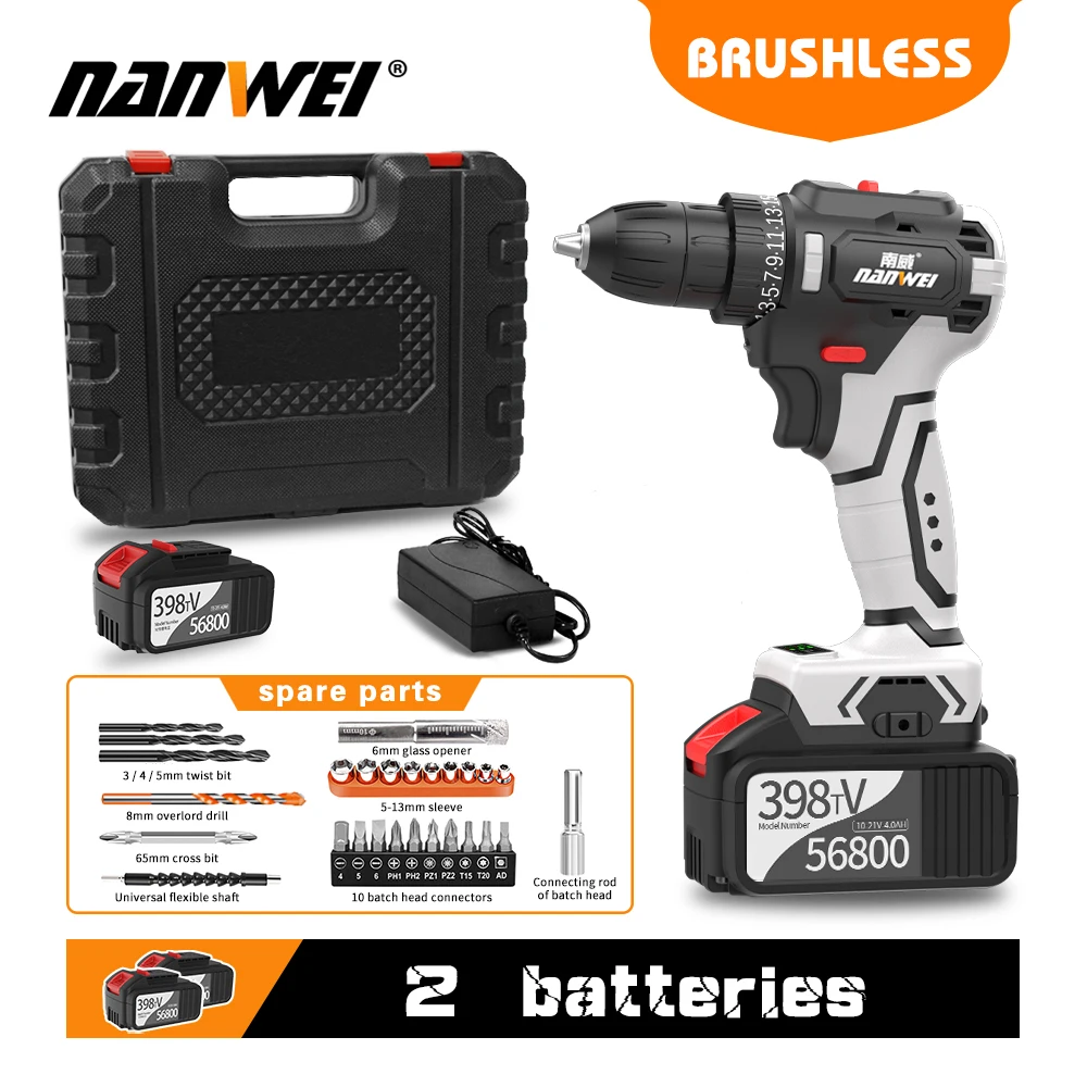 21V Brushless Rechargeable Impact Electric Screwdriver Cordless Drill Mini Power DriverDC Lithium-Ion Battery Tool