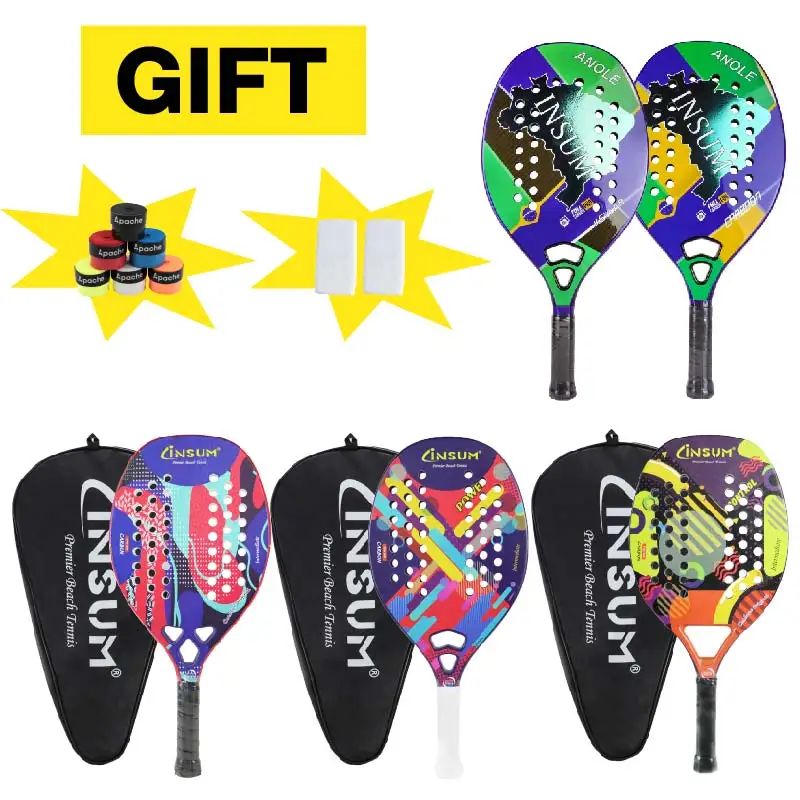 INSUM Full Carbon/Kevlar Beach Tennis Racket with EVA Soft Memory Foam Core Anole Racket Beach Tennis