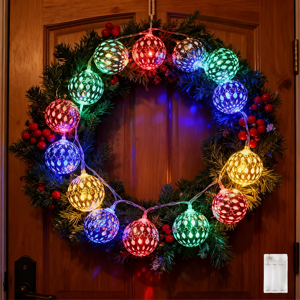 1 st Marokkaanse lichtslingers, 20 LED-bol gouden batterij-aangedreven metalen ballen kerst lichtslingers (niet inbegrepen batterij)