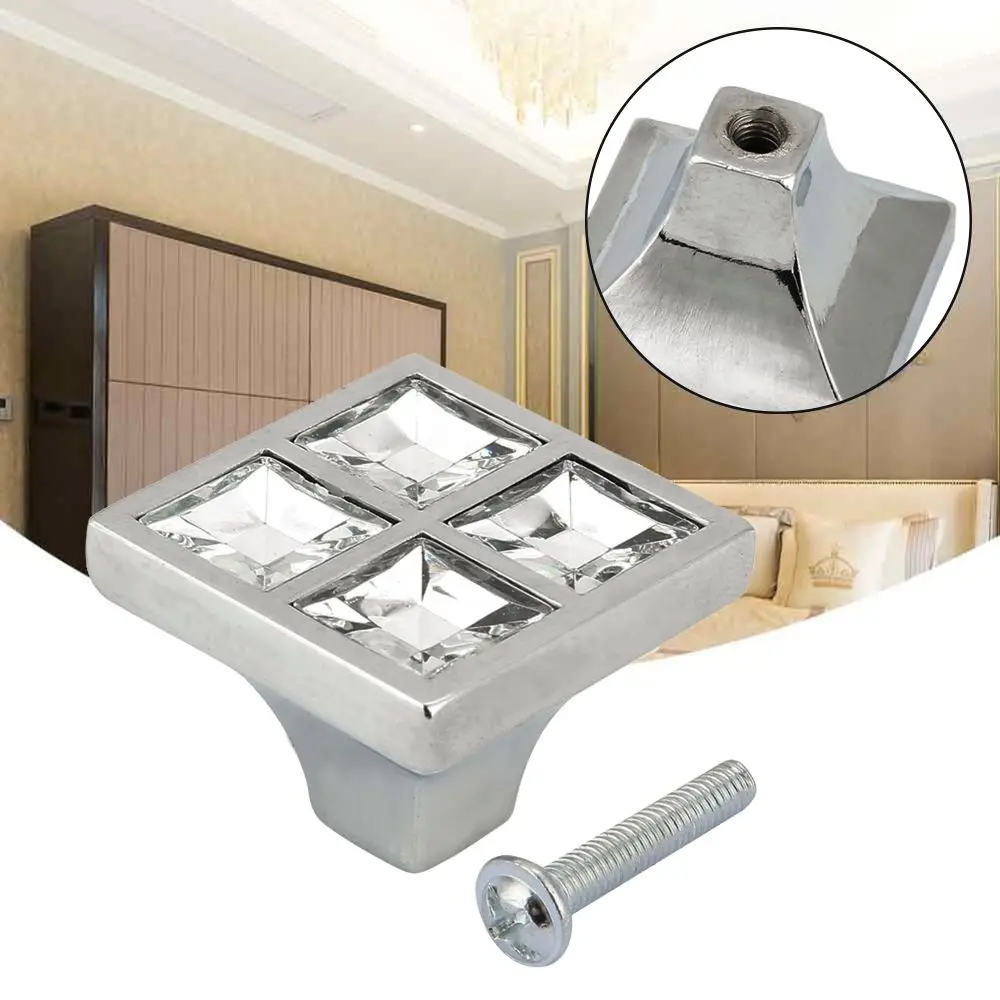4pcs Modern Decorated Single Hole Crystal Cabinet Knobs Shiny Finish Drawer Pulls Handles Wardrobe Knobs Wardrobe