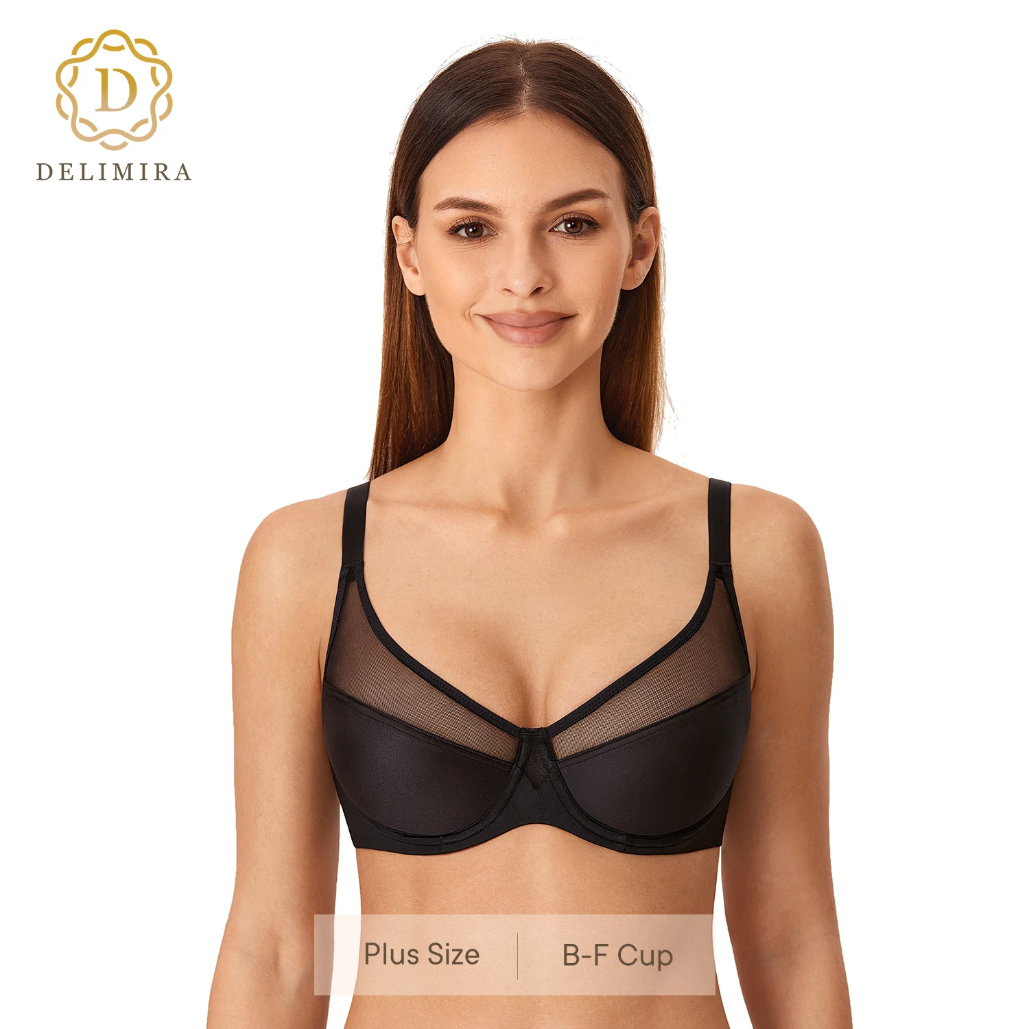 DELIMIRA Women's Minimizer Plus Size Full Coverage Sheer Underwire Unlined Bra