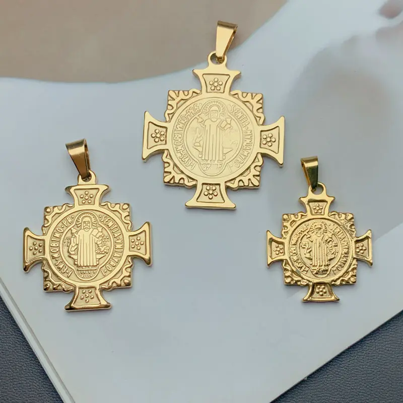 Religious Golded Stainless Steel Saint Benedict Cross Charms Pendants For Jewelry Making Men Women DIY Necklace Accessories