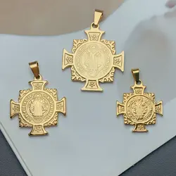 Religious Golded Stainless Steel Saint Benedict Cross Charms Pendants For Jewelry Making Men Women DIY Necklace Accessories