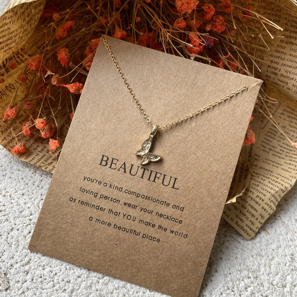 1Pcs Hot Selling New Personalized Creative Paper Card Simple Circle Love Butterfly Collarbone Chain Men's and Women's Necklace