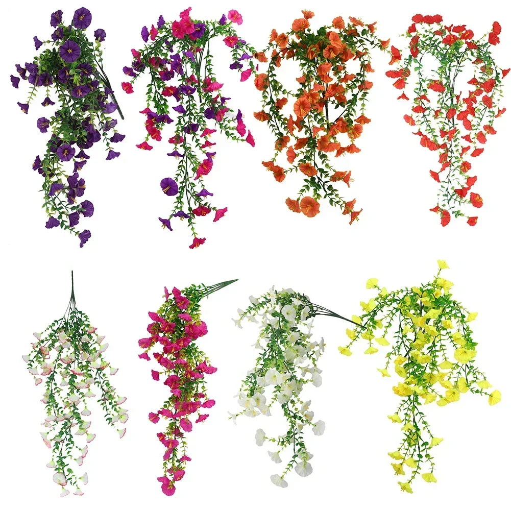 

4Packs Artificial Fake Morning Glory Hanging Flowers Simulation Rattan Outdoor Wedding Home Decoration Vine Landscaping Decor