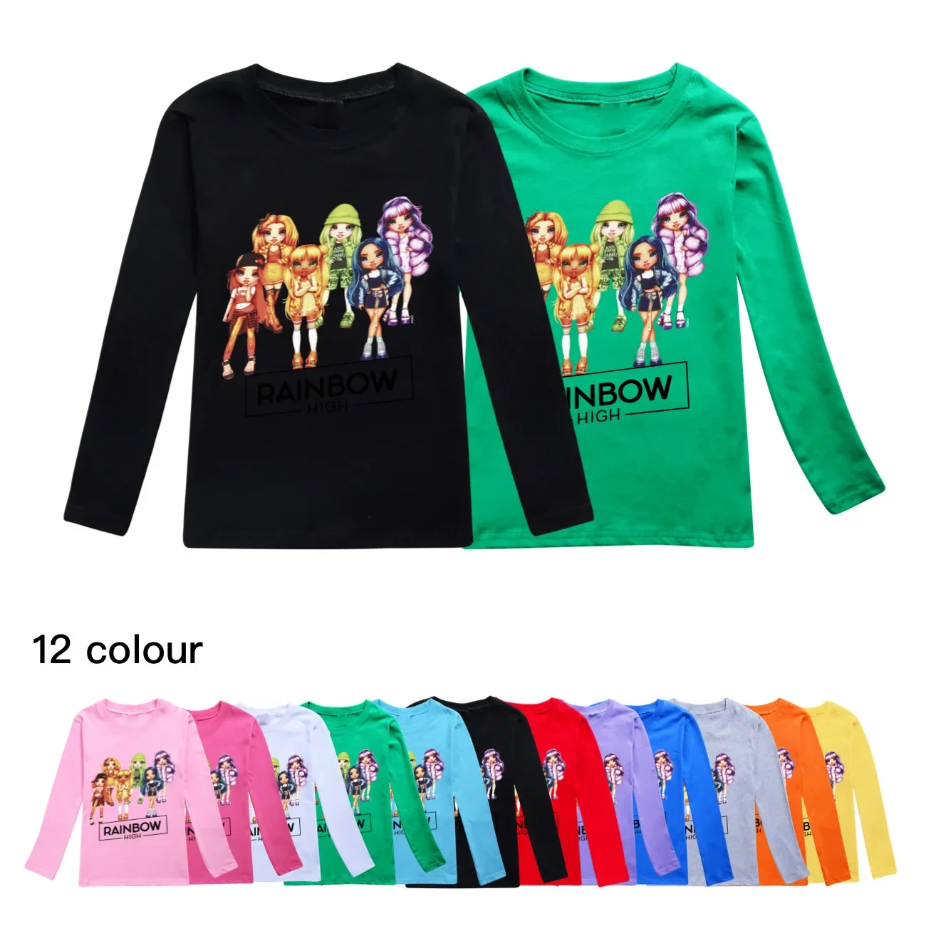 Autumn New Rainbow High Graphic T Shirts Kids Sport Long Sleeve Cartoon Boys Clothing Girls Tees O-Neck Cotton Oversized Tops