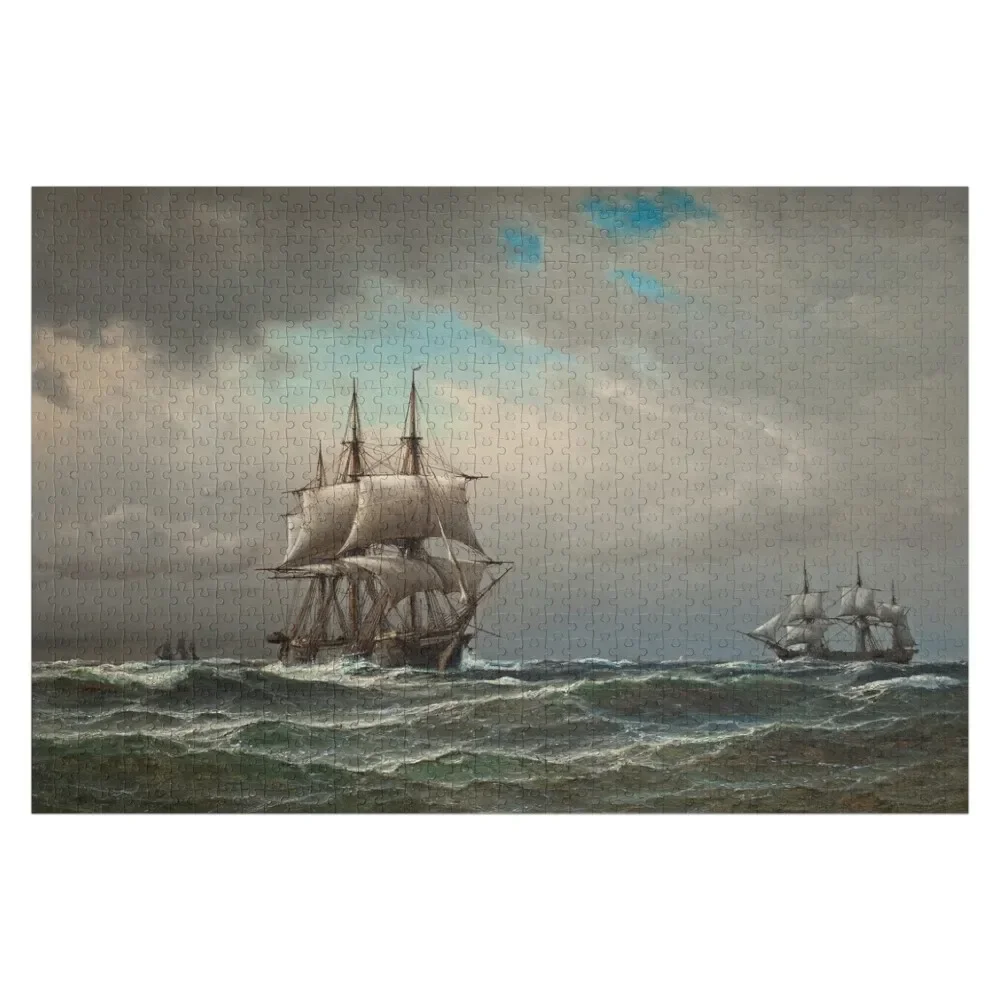 Rompecabezas de barco en el mar-Anton Melbye-1867, regalo personalizado, decoración de madera, pinturas, nombre personalizado, juguete para niños