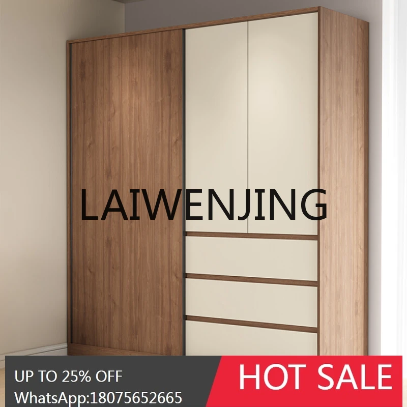 

RWJ Sliding Door Wardrobe Solid Wood Environmental Protection Small Apartment Walnut Color Storage Wardrobe