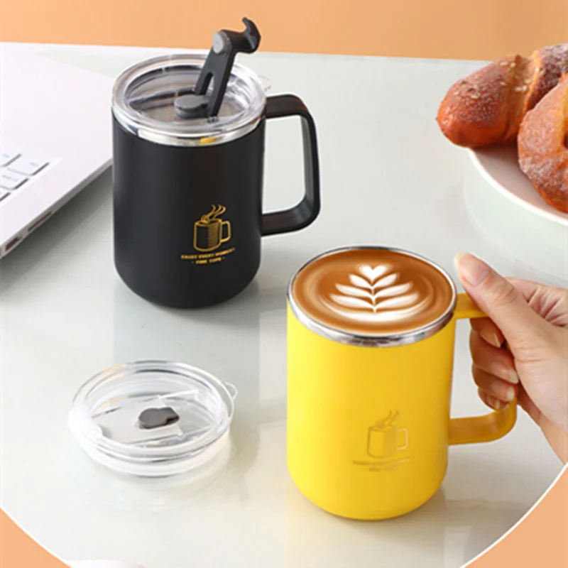 

Двойная кофейная кружка из нержавеющей стали 304 с крышкой и ручкой, термоизоляционная чашка, 500 мл