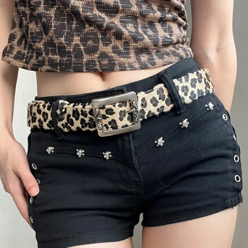 Y2K punkstijl luipaardprint riem voor dames Retro en niche-ontwerpgevoel, trendy en coole riem, Amerikaans veelzijdig accessoire