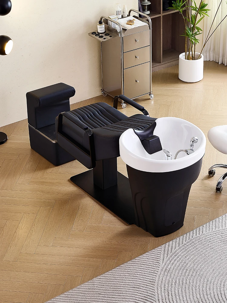 Wash Hair Salon Electric Massage Shampoo Chair Bed Black Water Circulation Shampoo Chair Neck Support Shampoobett Furniture