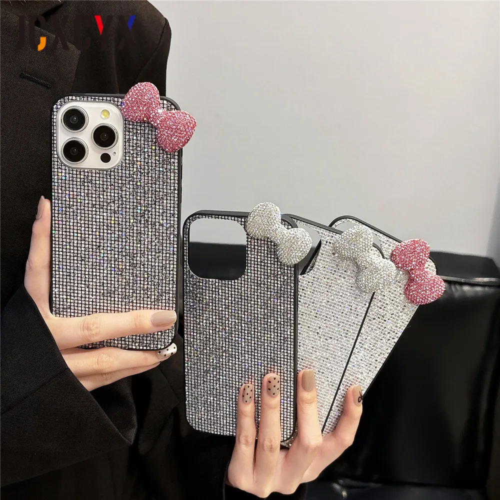 Luxury 3D Glitter Diamond Bow Bling Phone Case for iPhone 15 13 14 12 11 Pro Max 14 15 Plus X XS XR XS Max Shockproof Back Cover