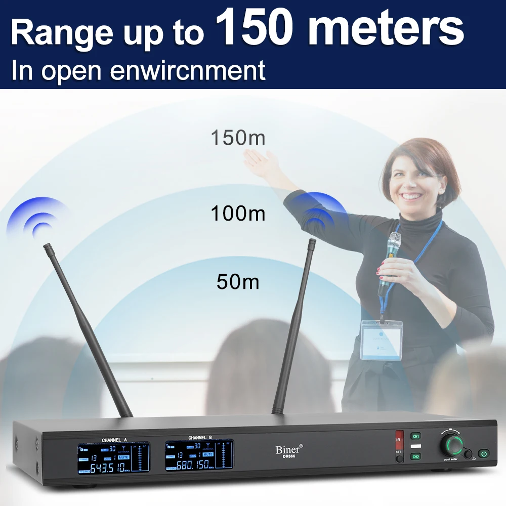 Biner-Microphone dynamique professionnel sans fil, DR666, déterminer le microphone pour la parole