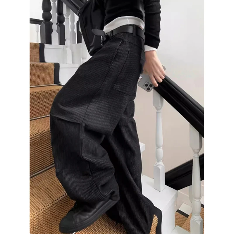 

Y2K Revival Low Rise Denim Pants Women Loose Lazy Casual Wide Leg Pants American Classic Straight Stripe Jeans Trousers