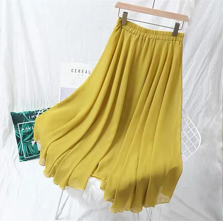 2024 Spring Autumn Fashion Women High Waist Pleated chiffon Skirt plus size skirt Black Pink blue long maxi skirt female clothes