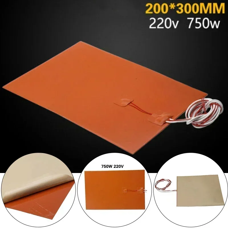 Heater Pad Heating Bed 3D Printer Car Engine 220V 750W 200mm*300mm Silicone Rubber W/ Backing Glue Heat Pad Heated Quickly