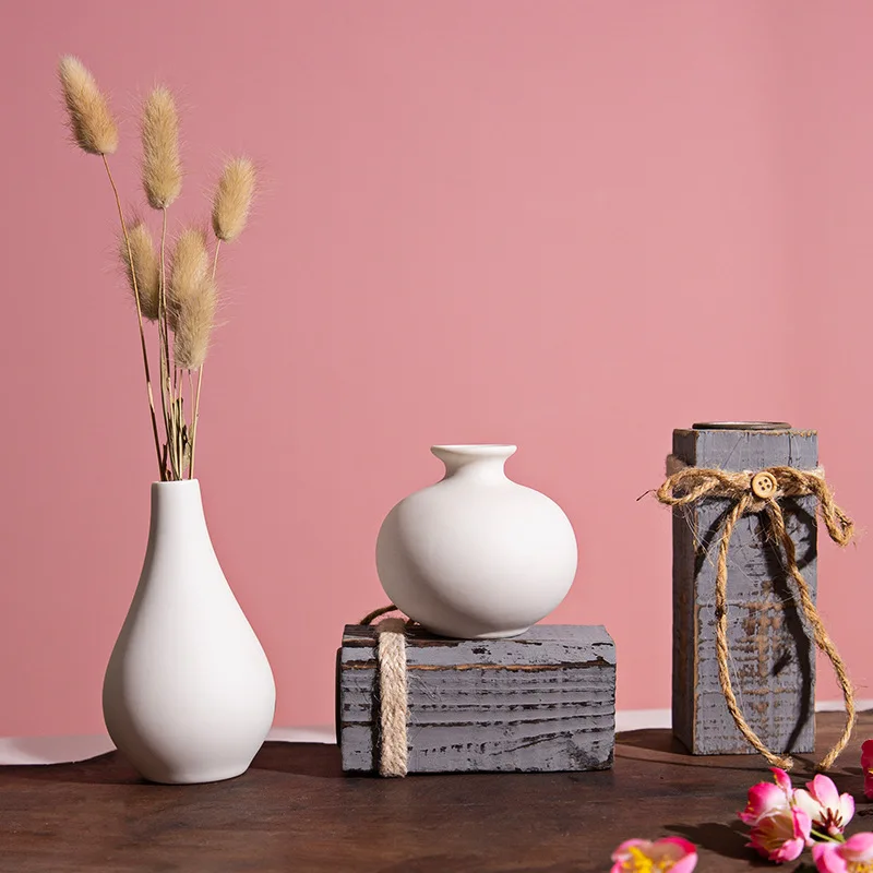 Ins Flower Ornaments Ceramic Small Flower Bottle White Vase Crafts Flower Arrangement Fragrance Bottle Room Decoration Ceramics