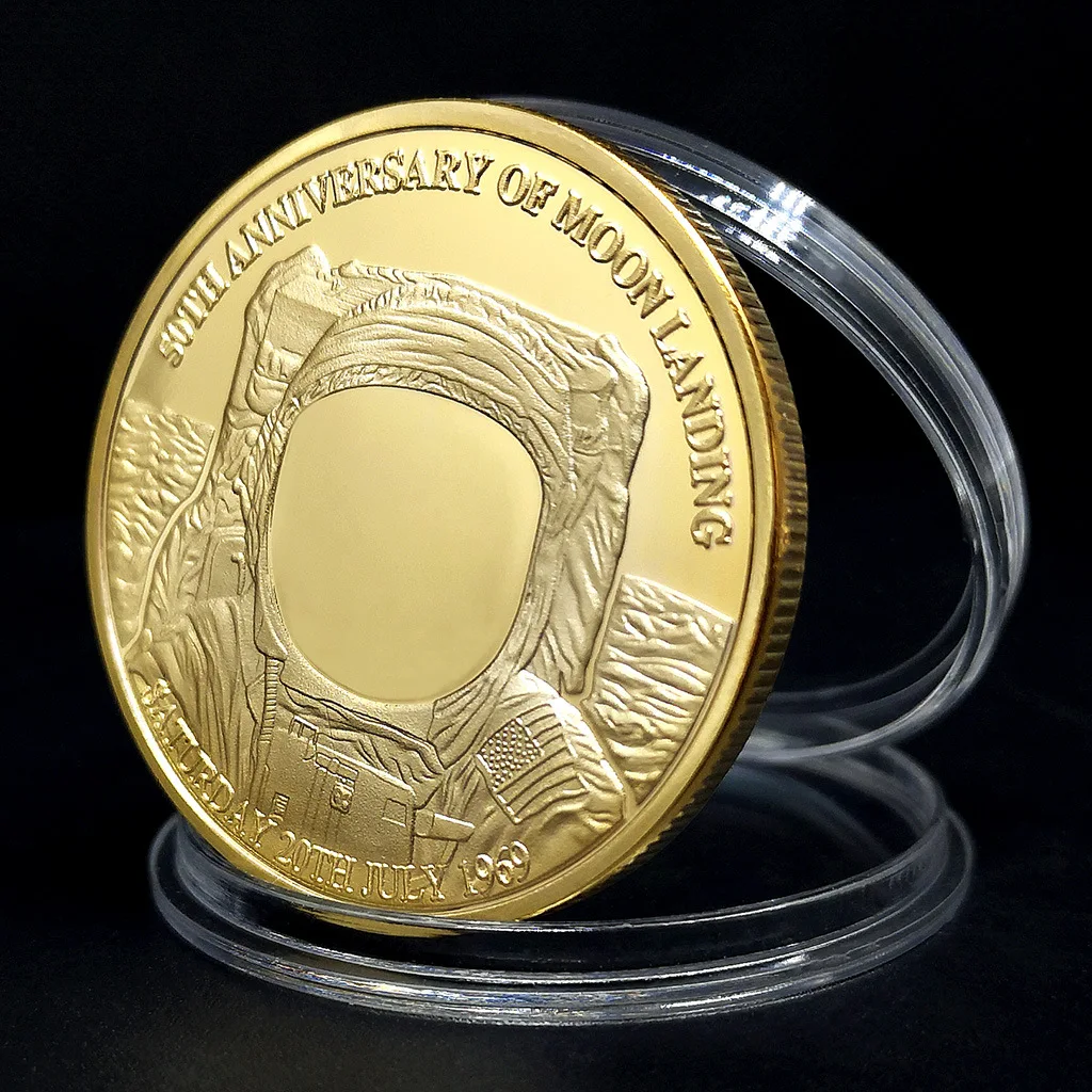 50th Anniversary of Moon Landing Souvenir Coin Silvery Golden Plated Collection Coins Art Home Decoration