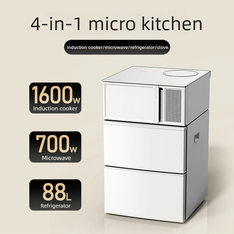 Refrigerator Induction Cooker Microwave Oven Stove 4-in-1 Micro Kitchen Single Living Cabinet Apartment Cooking
