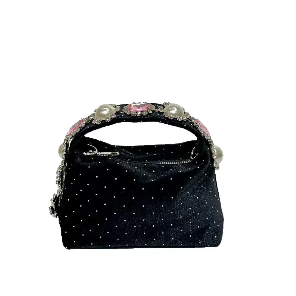 

Bag Women's Flower Rhinestone Pearl Pillow Bag Dinner Bag Silk Diamond Bento Bag Clutch Bag 2025 New Style