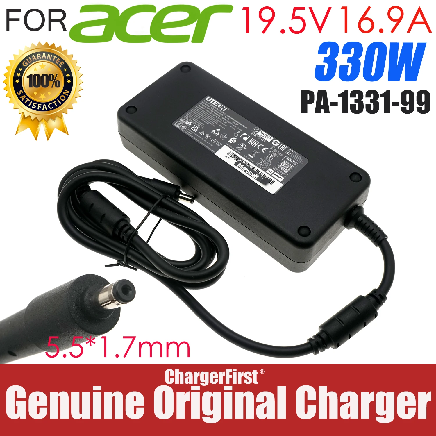 Genuine Liteon PA-1331-99 19.5V 16.9A 330W Charger for Acer Predator Helios 300 PH317 500 PH517 Series Gaming Laptop AC Adapter
