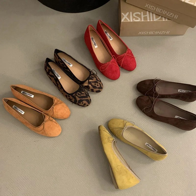 Ballet Flats Classic Shoes Women Basic 2024 Autumn Splice Bow Knot Round Shallow Ballet Shoes Fashion Ballerina Casual Moccasins