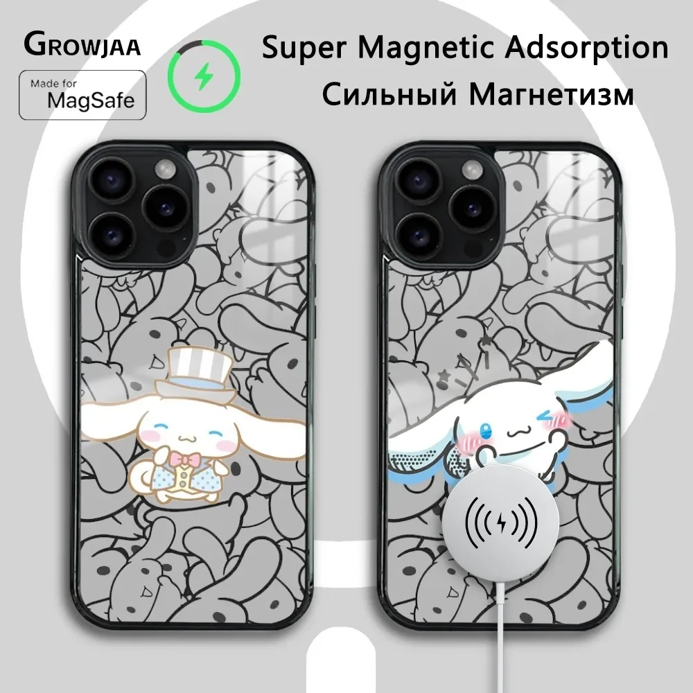 MINISO Cute Sanrio Cinnamoroll Phone Case For iPhone 16 15 14 13 12 11 Pro Max Plus Mini Magsafe Mirror Wireless Magnetic Cover