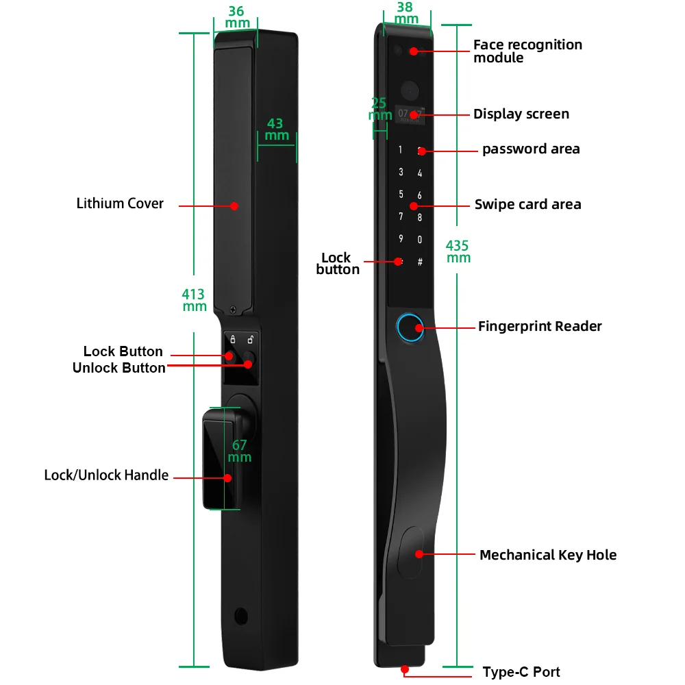 RAYKUBE DQ10 Tuya WiFi Palm Vein Waterproof Smart Lock 3D Face Recognition Digital Fingerprint Lock With APP Video Call Unlock
