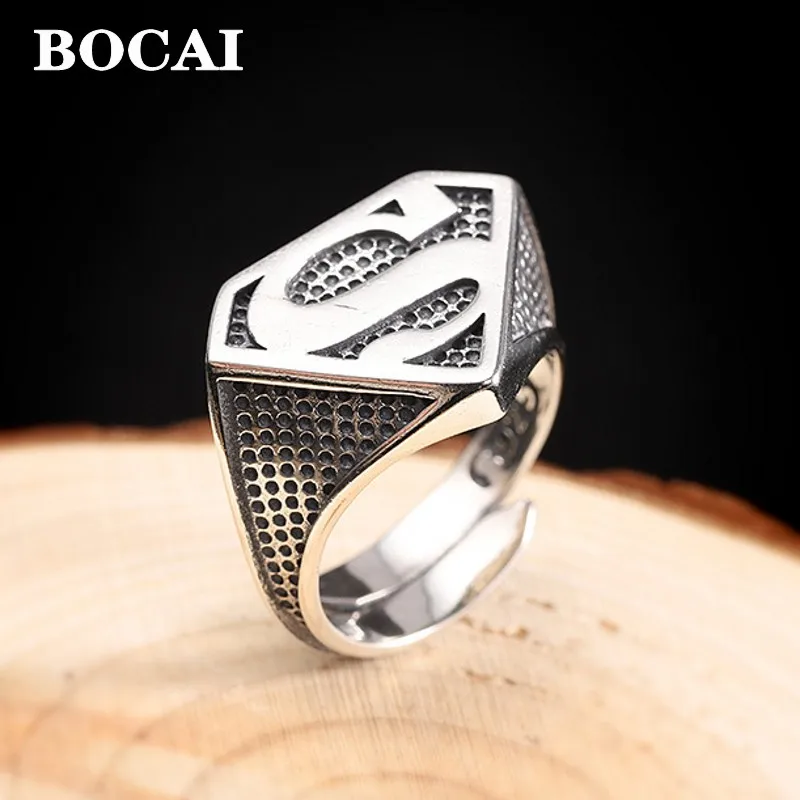 

BOCAI New s925 Silver Jewelry PK Personalized Men's Ring Opening Exquisite Birthday Gift Wholesale