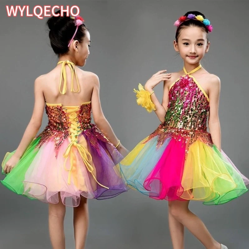 

Girls Ballet Dress Sequin Dance Costumes Tutu Ballet Costumes Performance Girls Stage Dance Wear