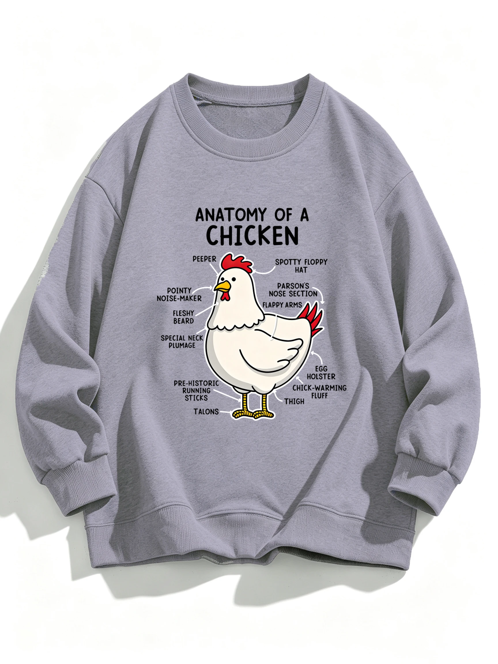 Anatomy Of A Chicken Printed Autumn Sweatshirts Men O-Neck Fashion Fleece Hoodless Tops Sport Warm Clothes Street Pullovers