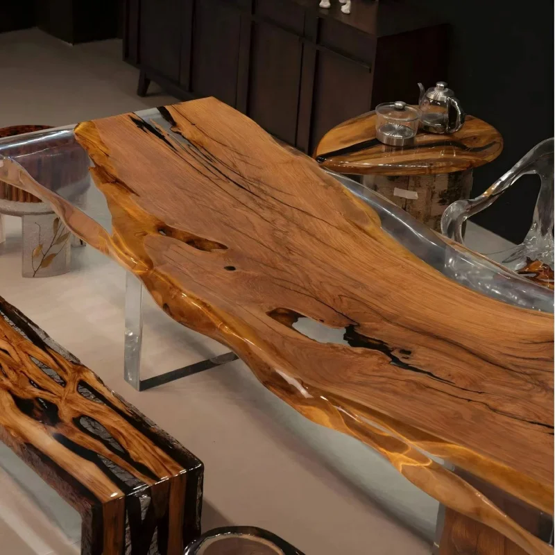 custom.Factory Price New Transparent Saturated Epoxy Resin Olive Wood Solid Wood High-end Personalized Custom Dining