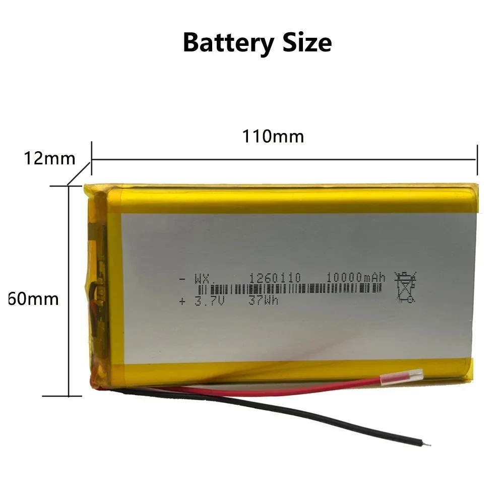 1260110 3.7V 10000mAh Rechargeable Lithium Polymer Battery Li-Po for Toy Power Bank GPS Laptop Camping Lights Diy Real Capacity